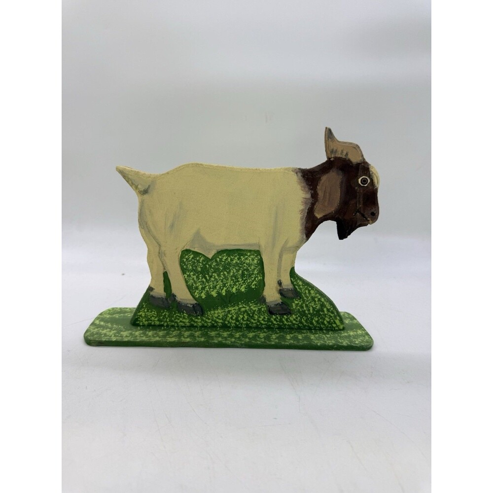 Vintage 1995 Menno Shirk Folk Art Wood Carving Billy Goat 7” Carved